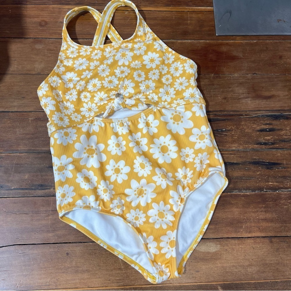 Wonder Nation Yellow and White Floral Swimsuit 10/12